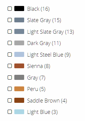 Fig 4. Filter options for colours, with number of matching artworks also displayed.